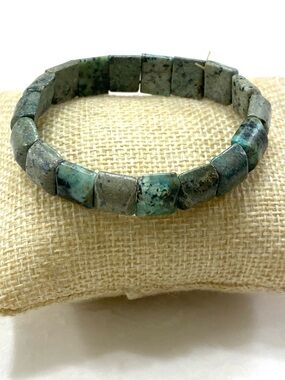 Natural Turquoise Square Bead Stretch Bracelet - Green Blue